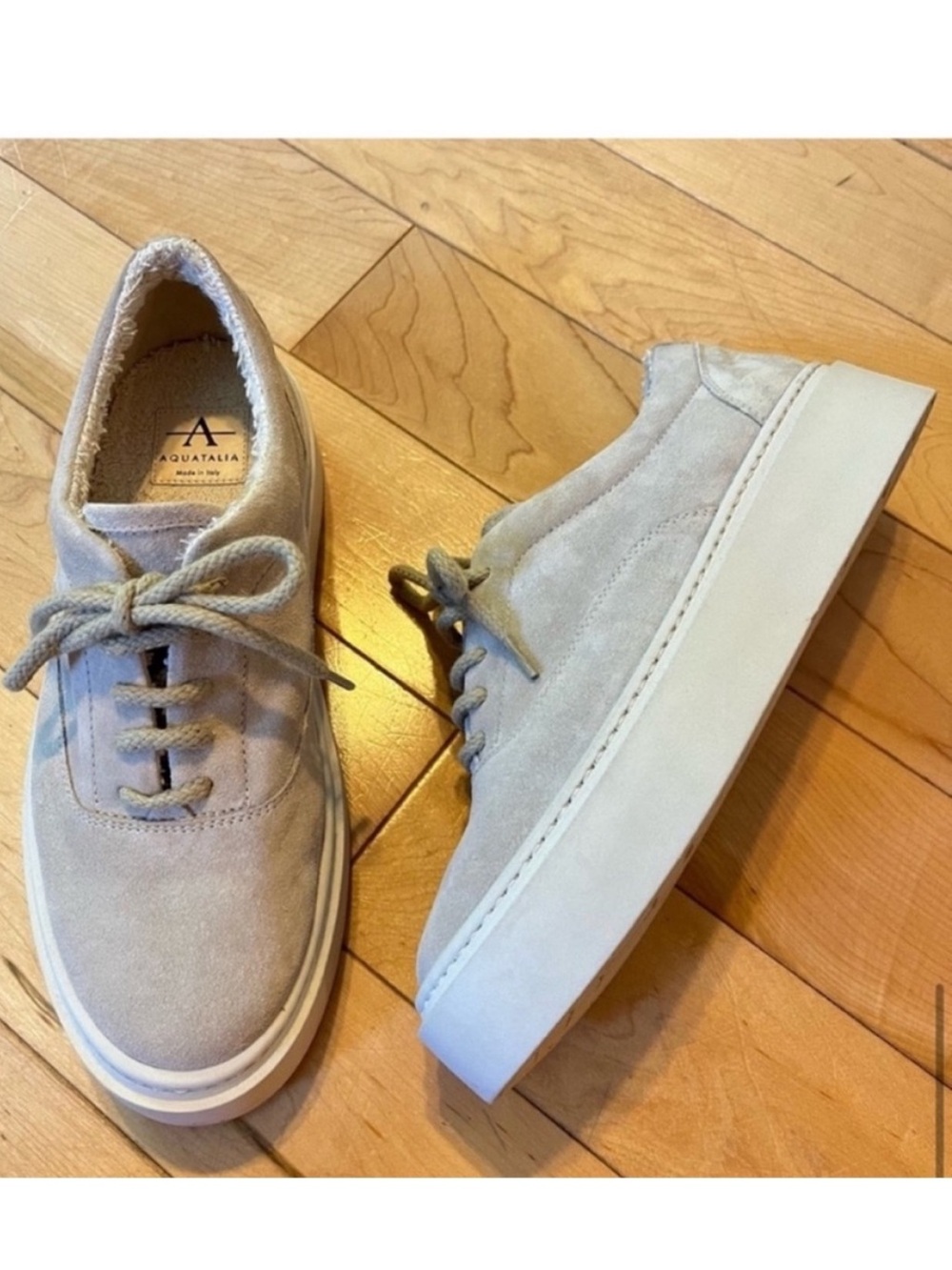 Aquatalia NEW Lora Soft Suede Lace Up Beige Sneakers size 37